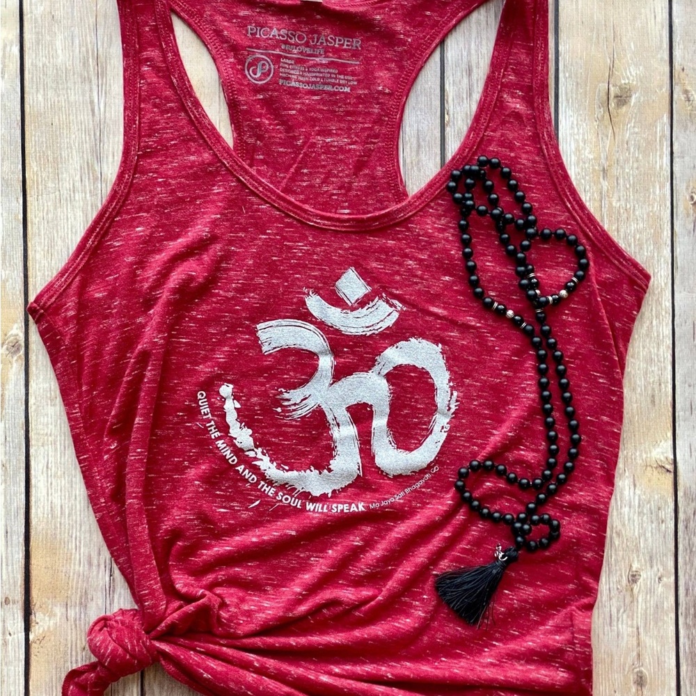 Women's Red Sleeveless Tank Top with Om Graphic